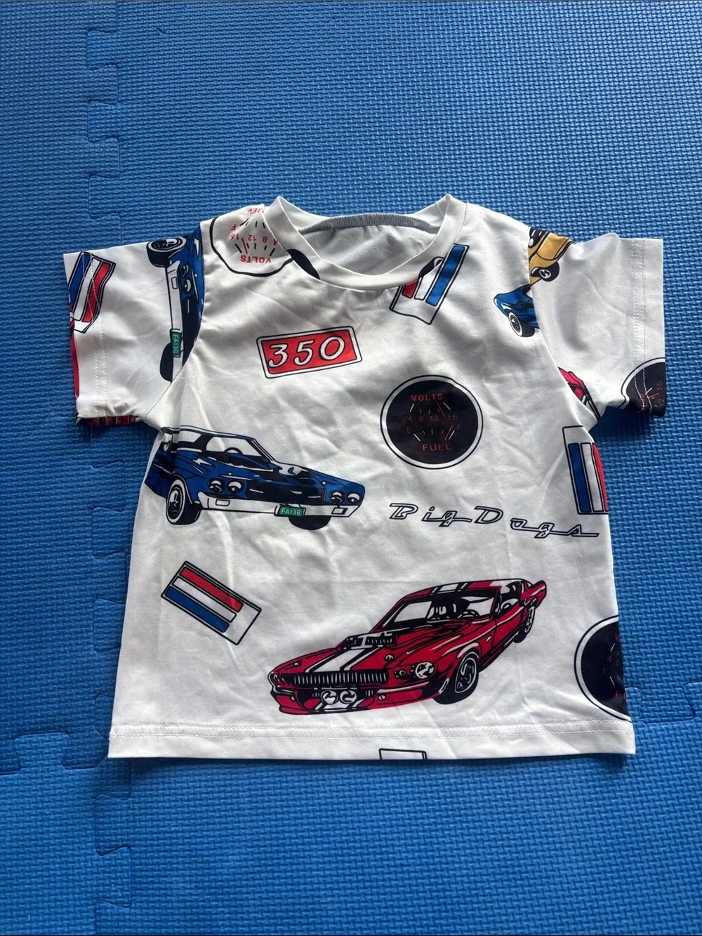 Zara White Kids Tee with Red & Blue Racing Car Prints